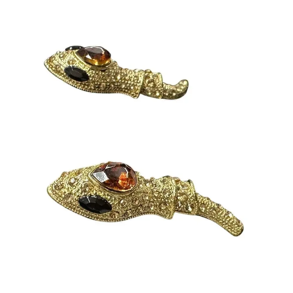 80s Egyptian Revival Vintage Snake Head Dangly Articulated earrings Post Style